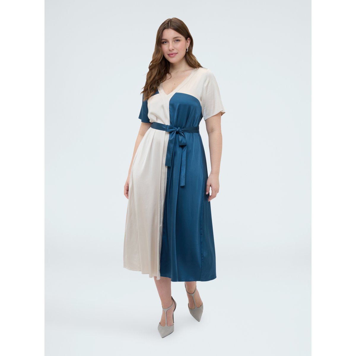 Robe stretch avec ceinture. petrol blue, FIORELLA RUBINO
