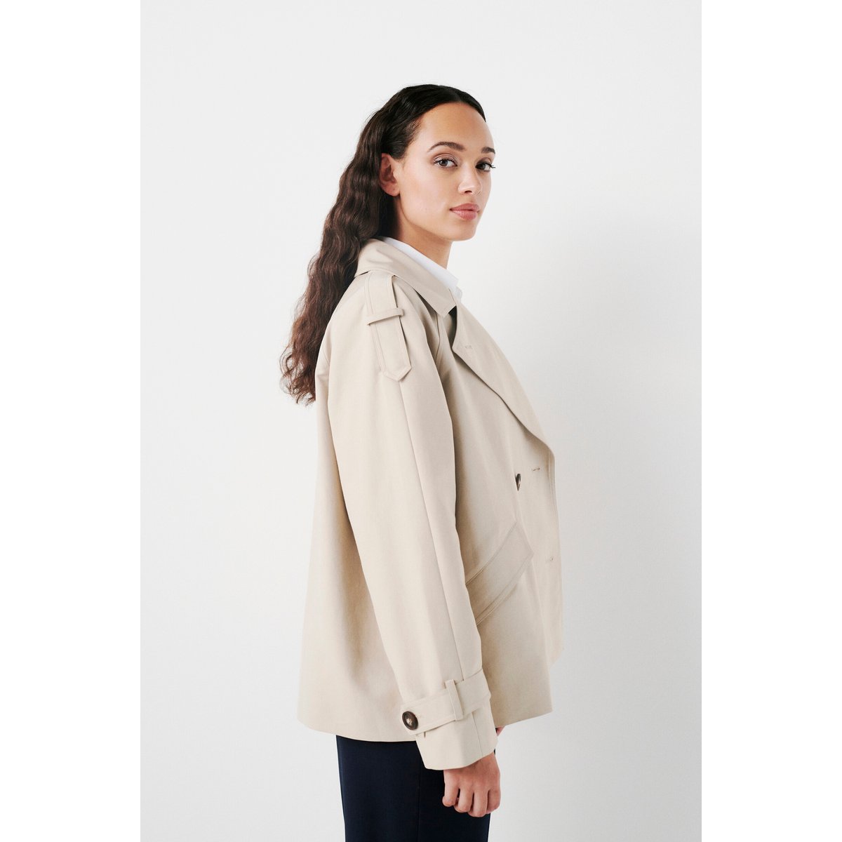 Trench court col tailleur GOURMAND sable, CAROLL