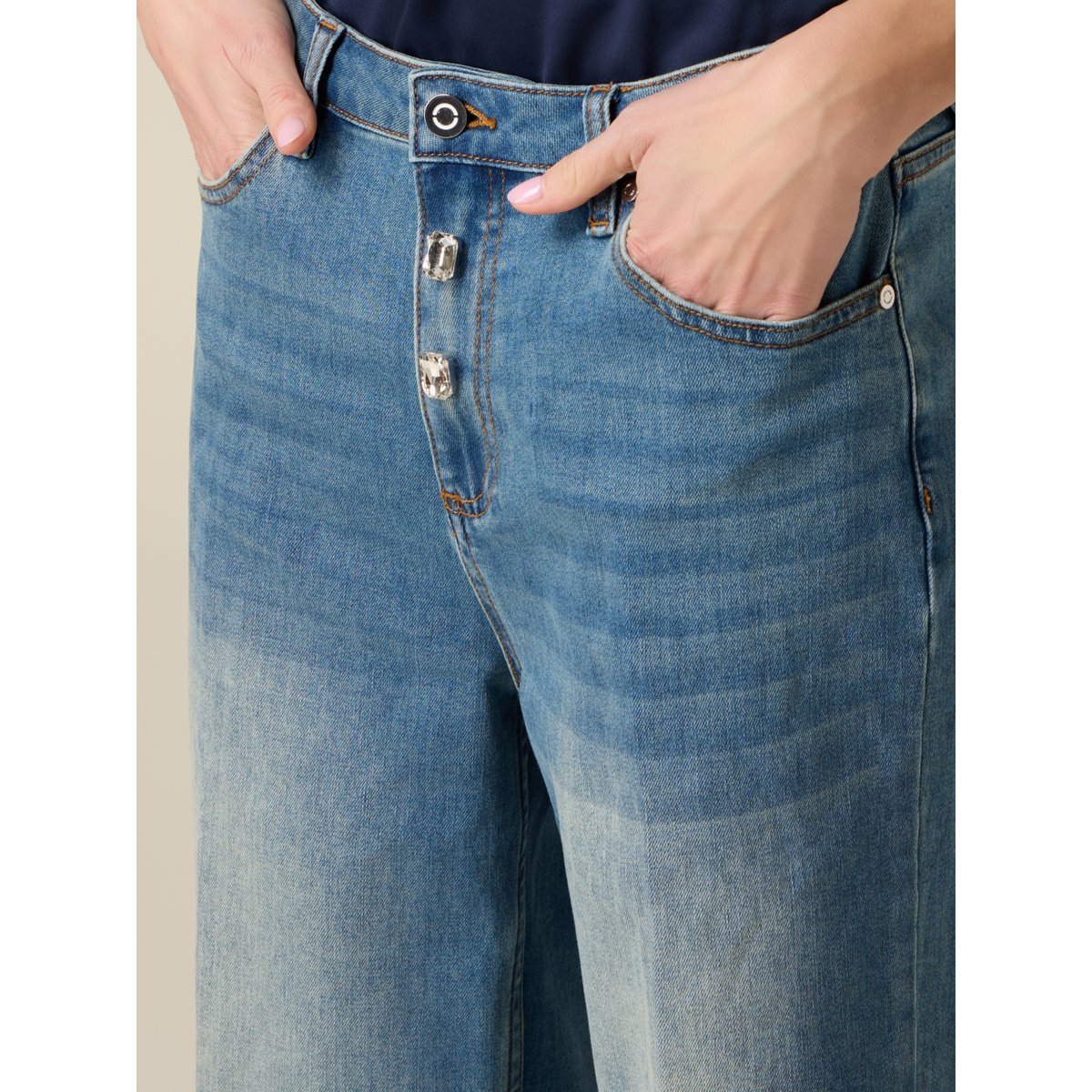 Jean large avec strass light - blue, OLTRE