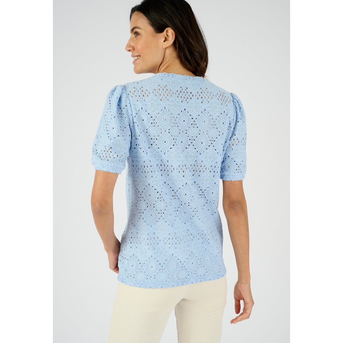 T-shirt en maille ajourée effet dentelle bleu grisé, DAMART