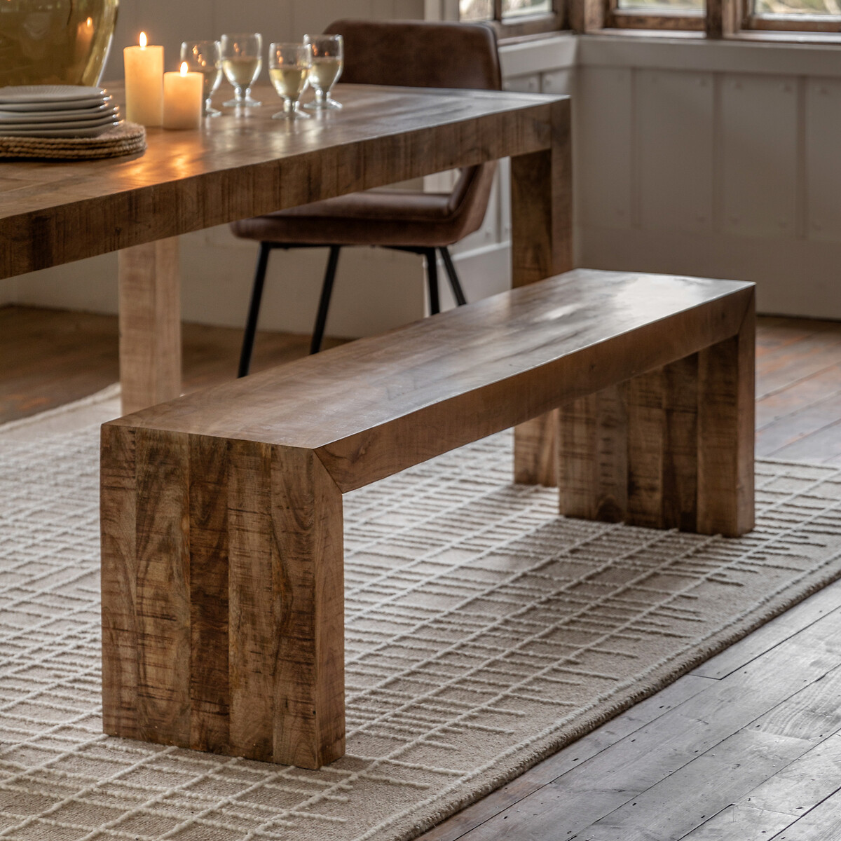 Rustana Weathered Mango Wood 3 Seater Dining Bench (160 cm) wood, ÉDITÉ