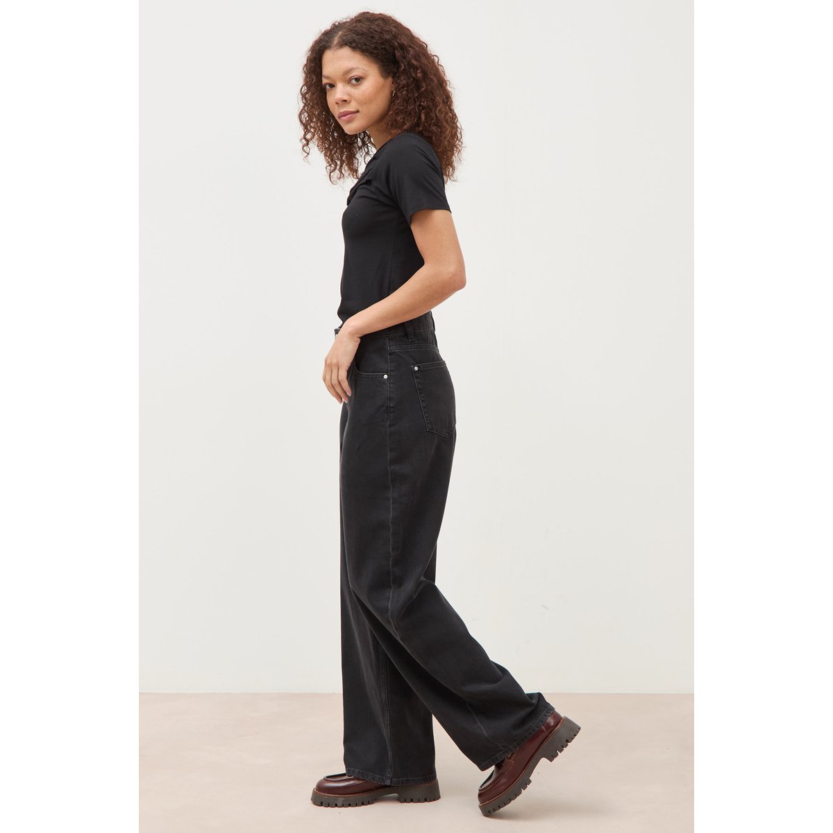 Jeans loose en coton denim gris, BONOBO