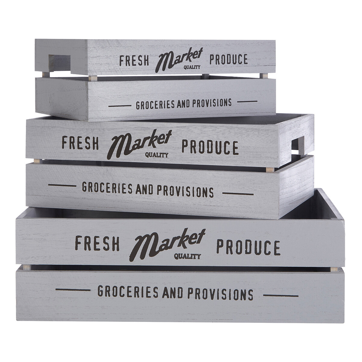 Set of 3 Grey Rustic Provisions Crates in Natural Wood grey, SO'HOME