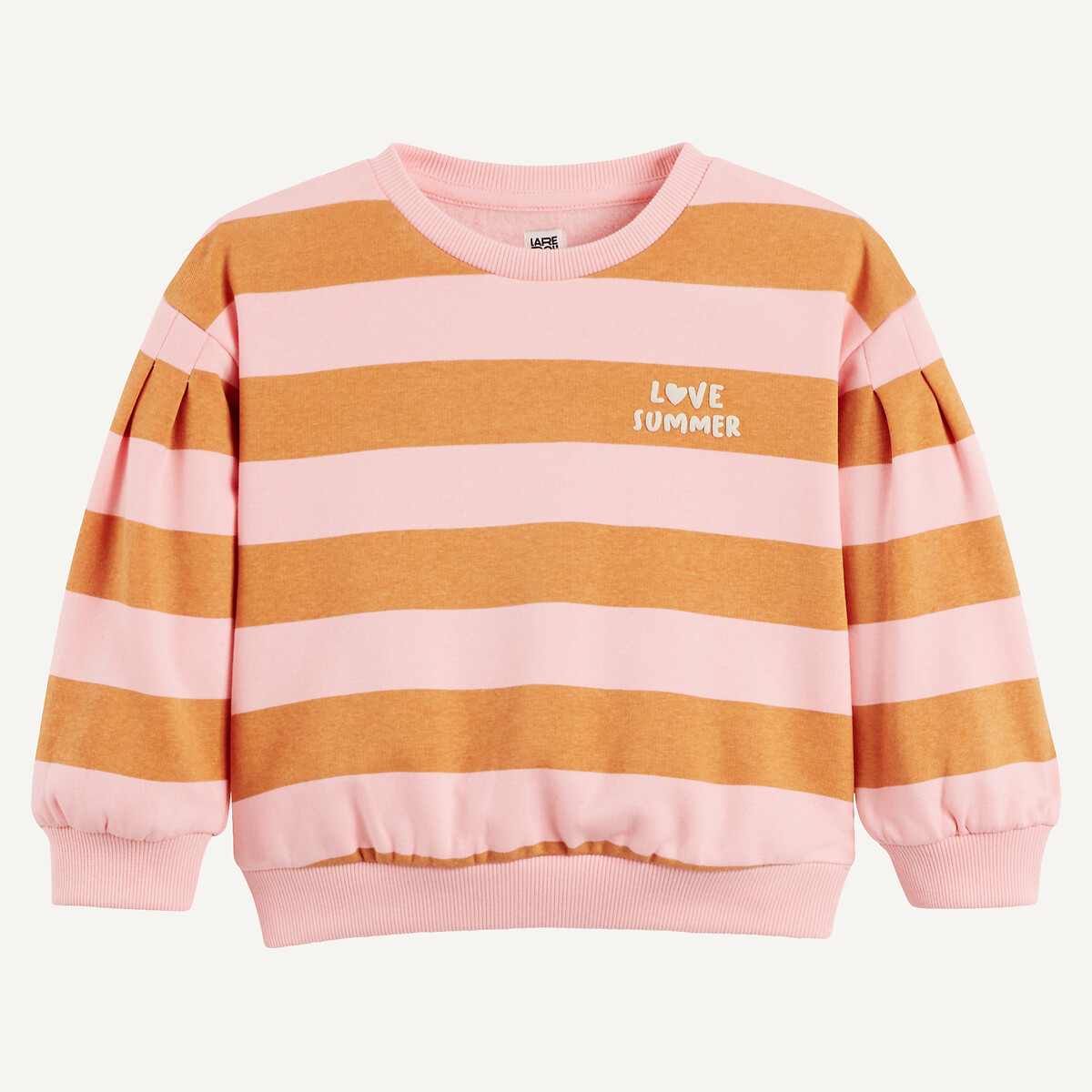 Striped Crew Neck Sweatshirt in Soft Fleece pink/camel, LA REDOUTE COLLECTIONS