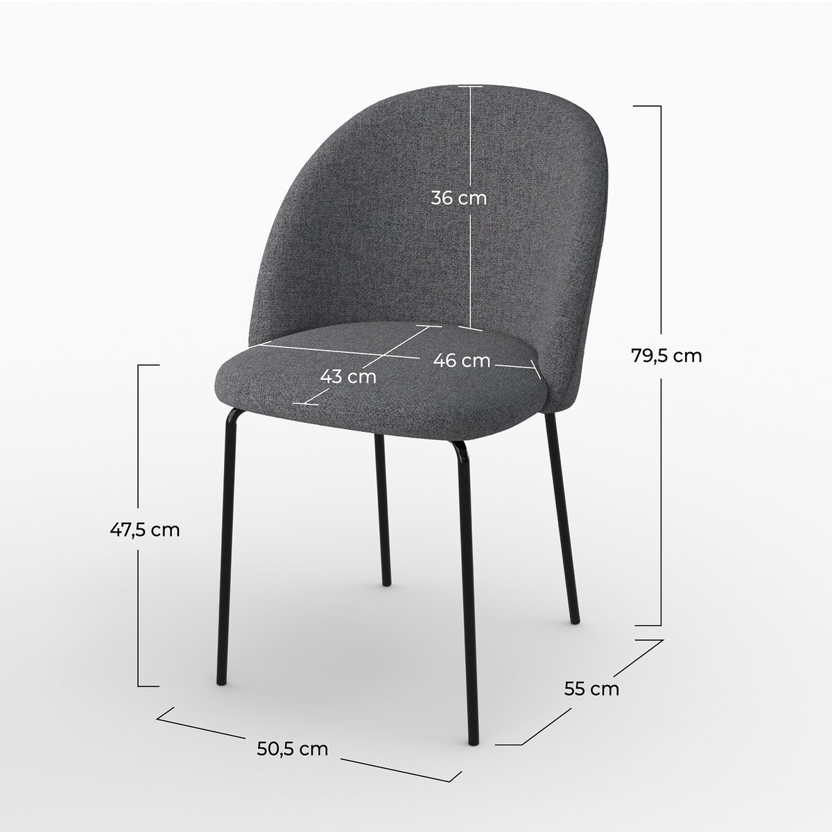 Lot de 2 chaises en tissu chiné - KARL gris foncé, MAISON PAVANE