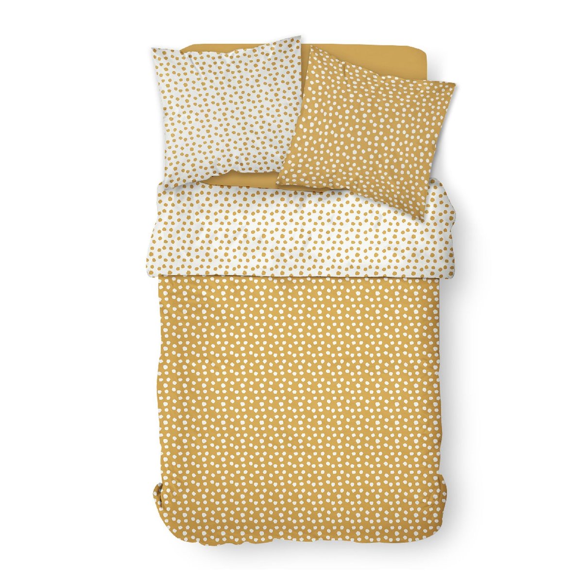 Parure de lit 2 personnes imprimé a pois coton SUNSHINE CALI jaune, TODAY
