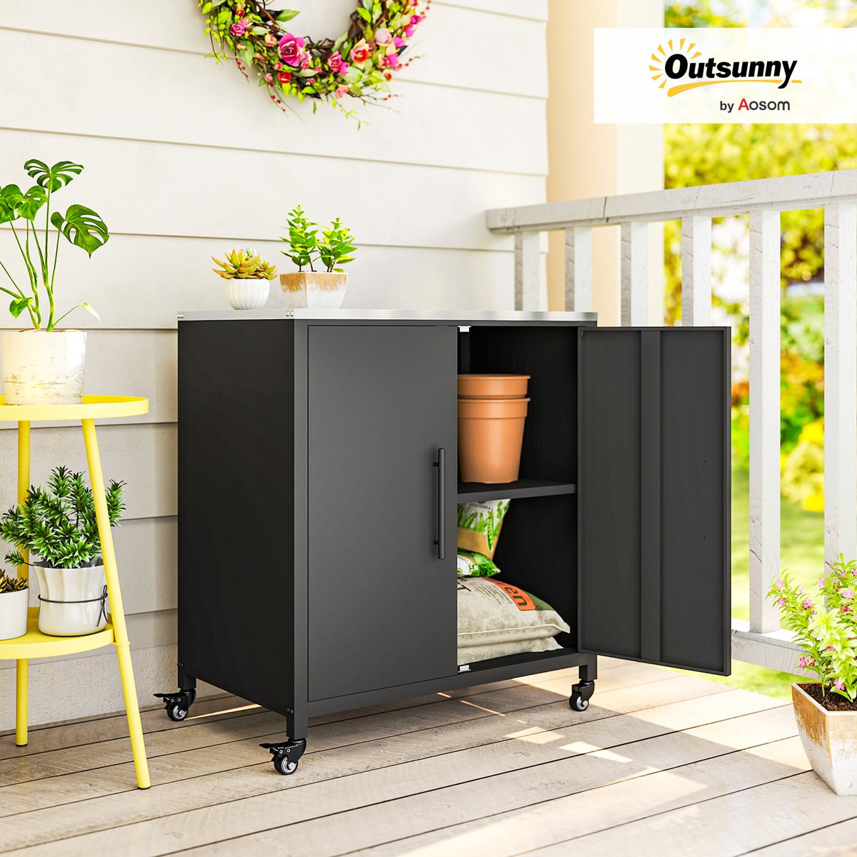 Armoire de rangement d'extérieur Métal Noir noir, OUTSUNNY