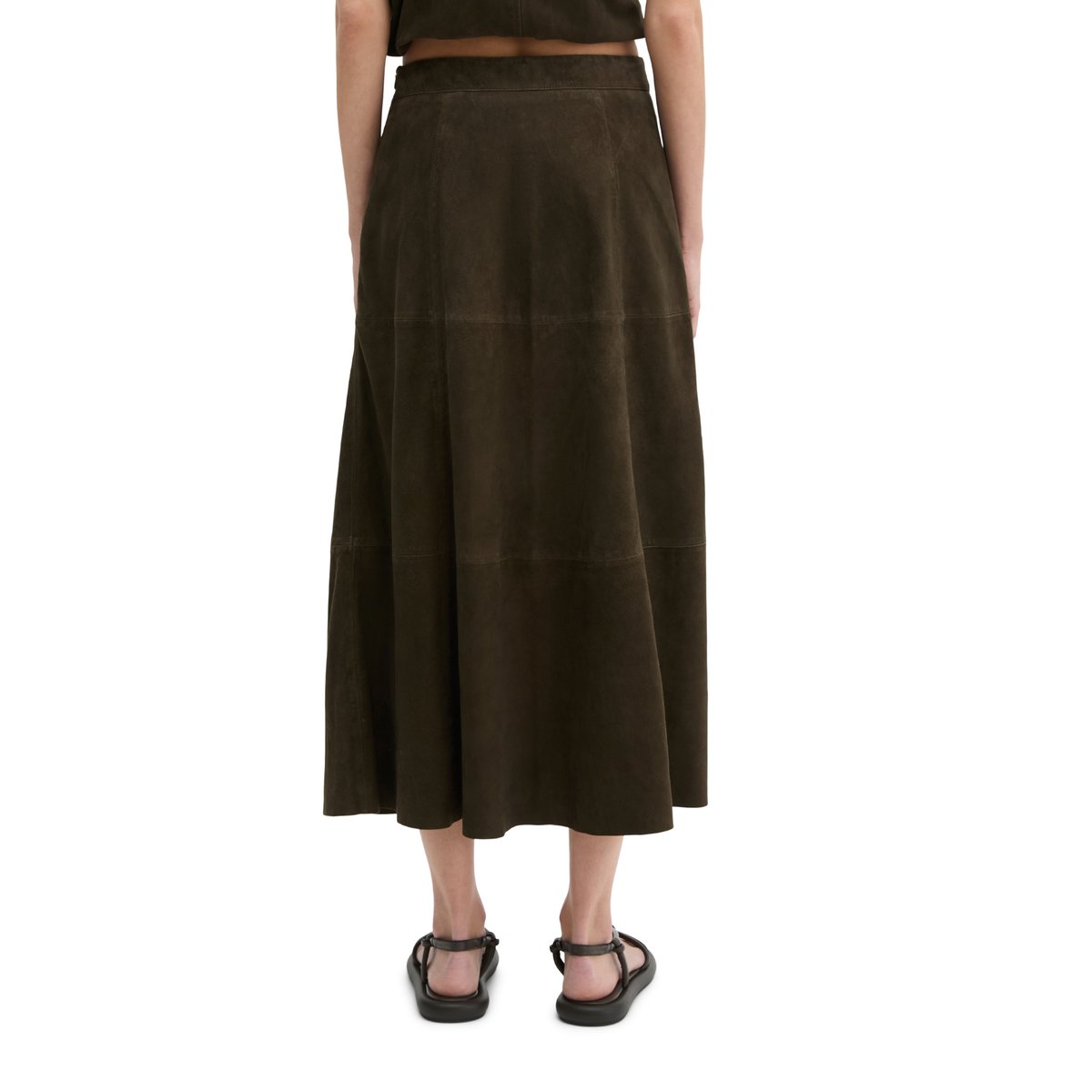 Jupe en cuir A-Shape en cuir de chèvre velours doux marron foncé, MARC O'POLO