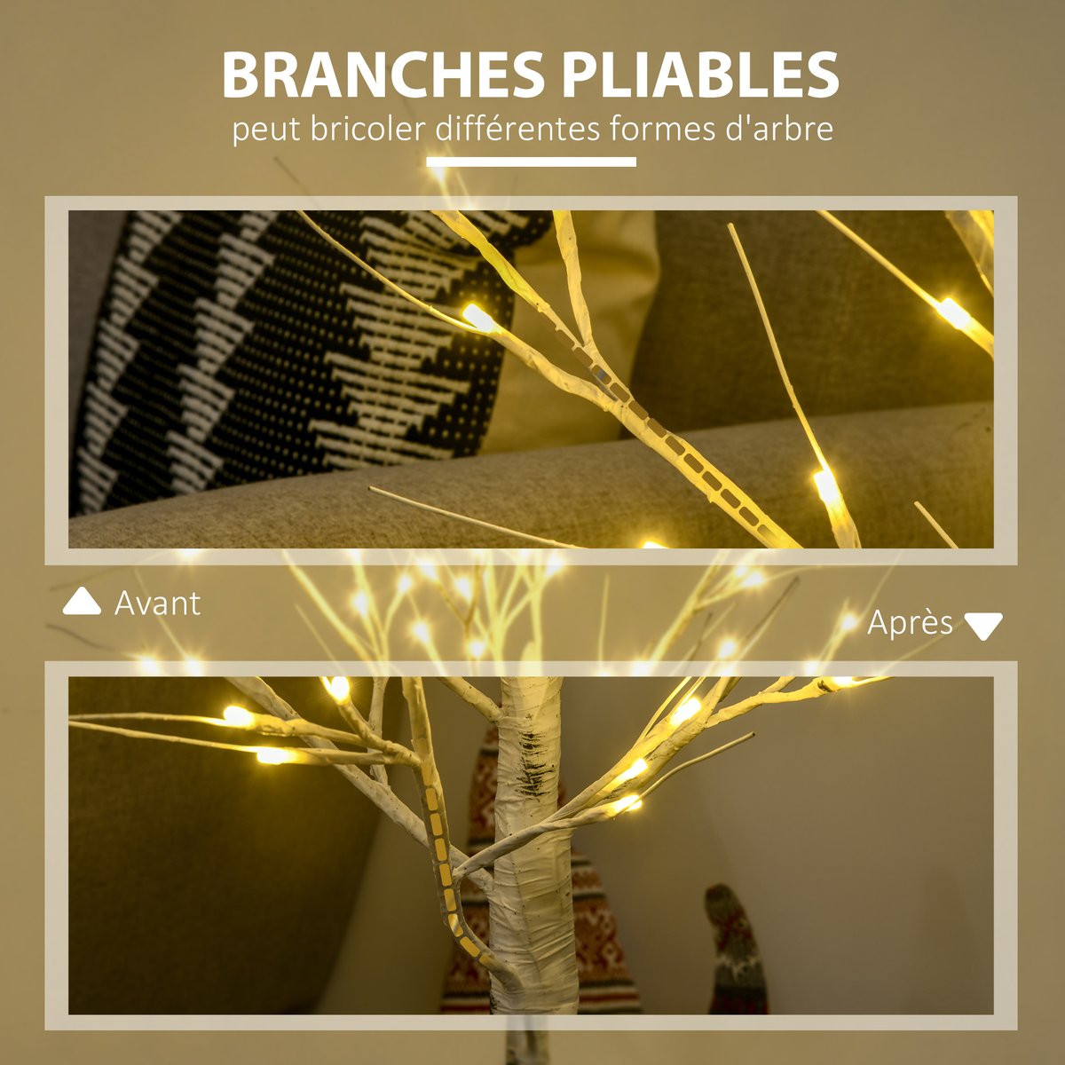 Arbre illuminé PP Blanc blanc, HOMCOM