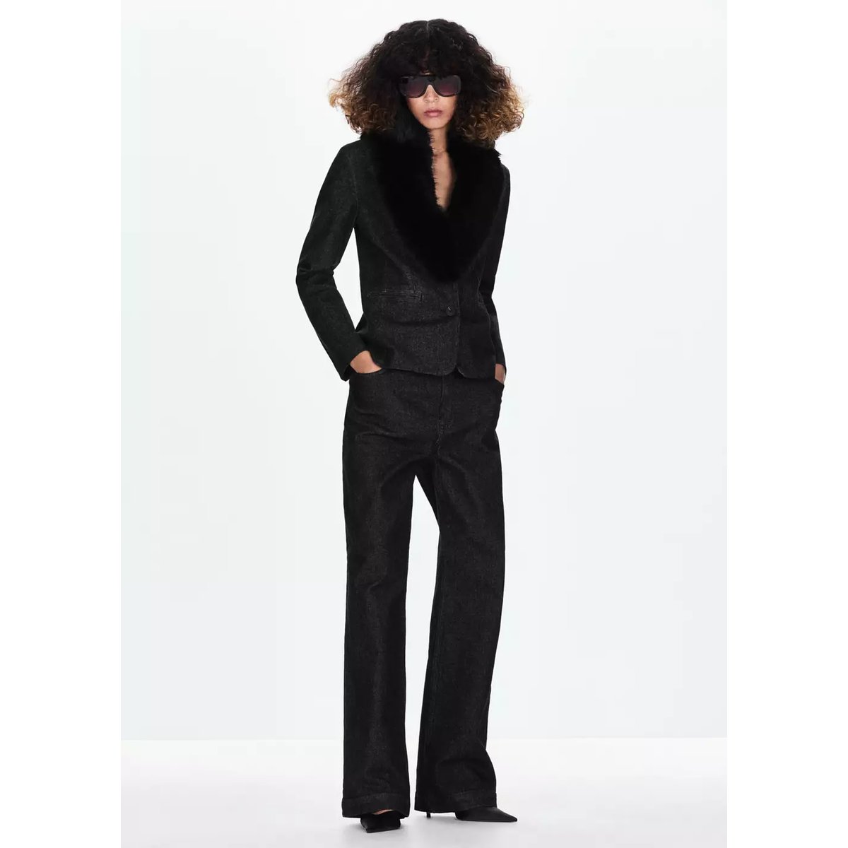 Jean droit taille haute bleu, MANGO