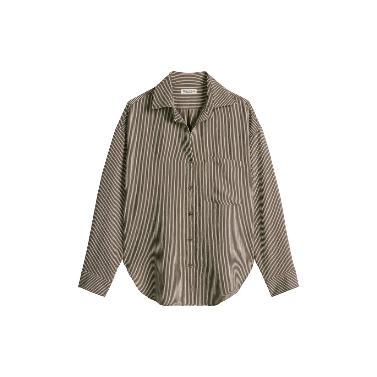 Blouse à rayures relaxed en mélange crinkle-viscose marron, MARC O'POLO