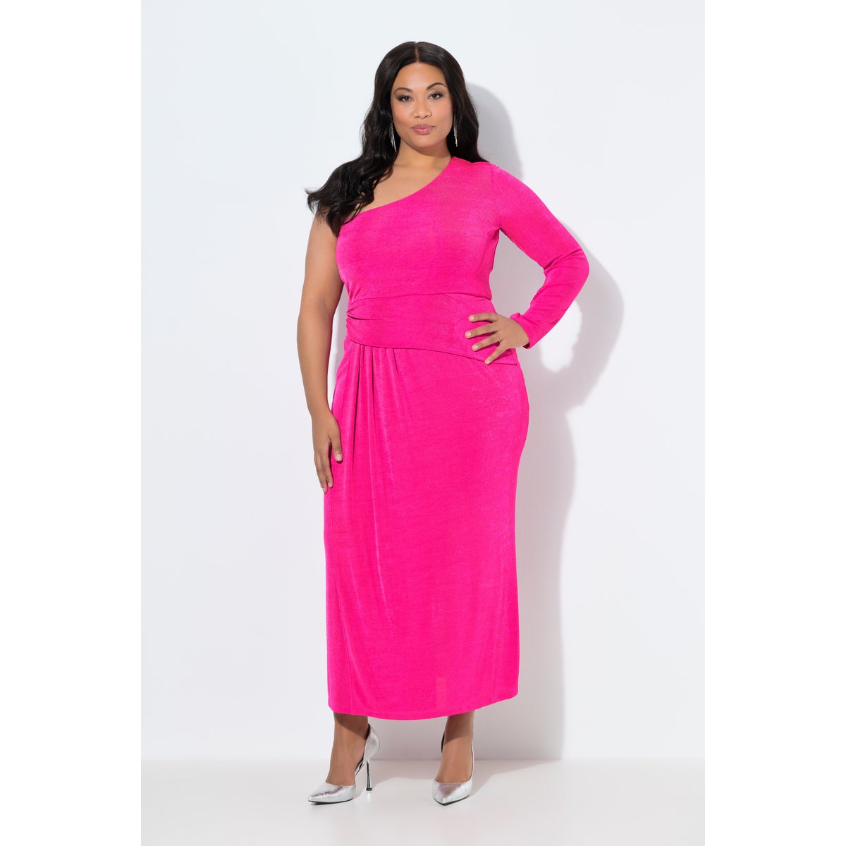 Robe maxi épaule nue, aspect cache-cœur rose vif, ULLA POPKEN