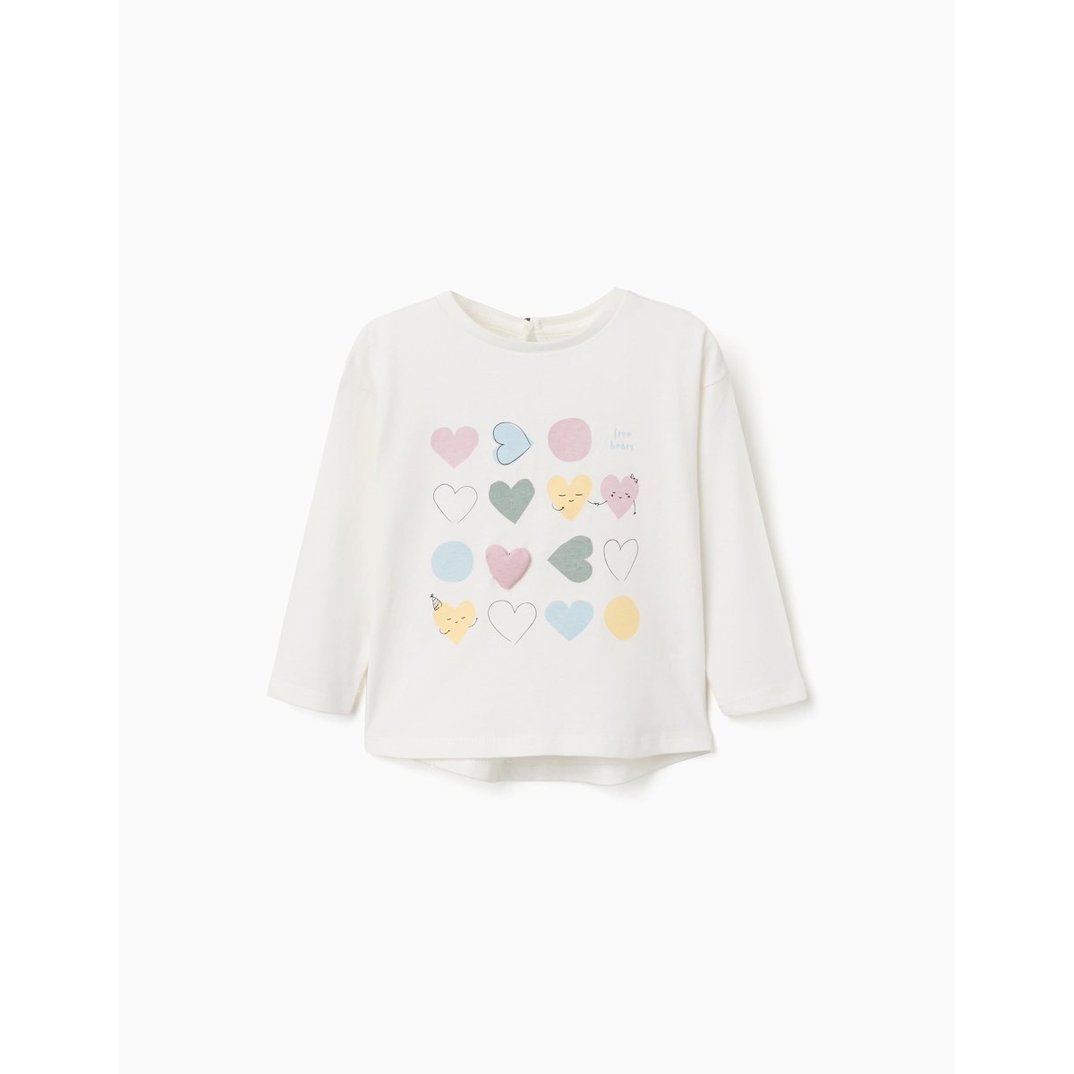 T-shirt en coton à manches longues avec cœurs imprimés blanc, ZIPPY