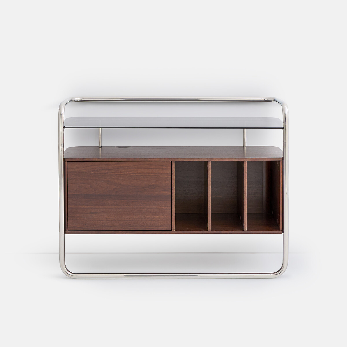Meuble vinyle caisson 1 porte, métal acier chromé et MDF plaqué noyer, GIORGIO coloris noyer/chrome, LA REDOUTE INTERIEURS