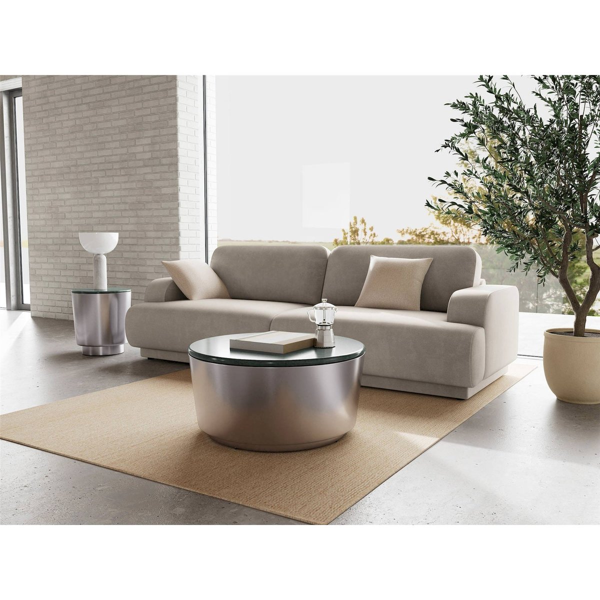 Table basse ronde en marbre collection CANGAS argent et vert, RECOLLECTION