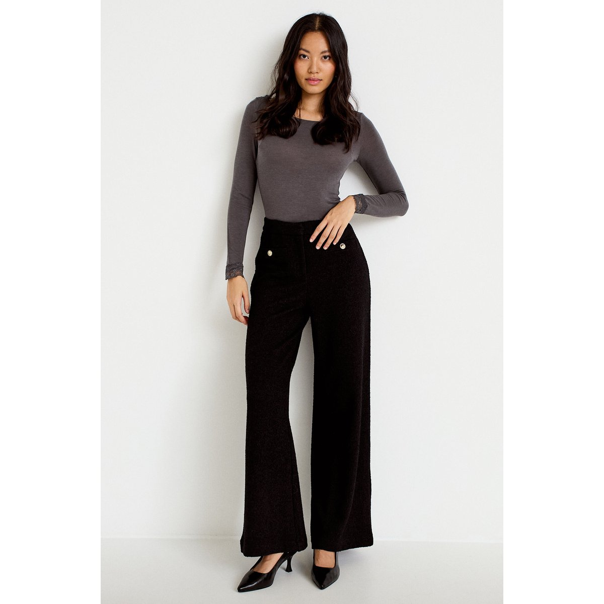 Pantalon bootcut en tweed noir, CACHE CACHE