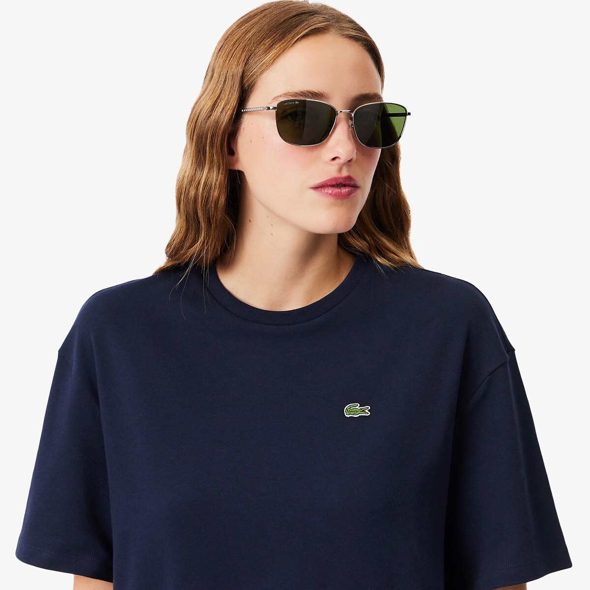 Robe courte, col rond, manches courtes marine, LACOSTE
