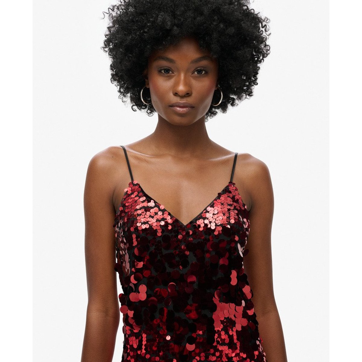 Robe courte à sequins disco brocart rouge, SUPERDRY