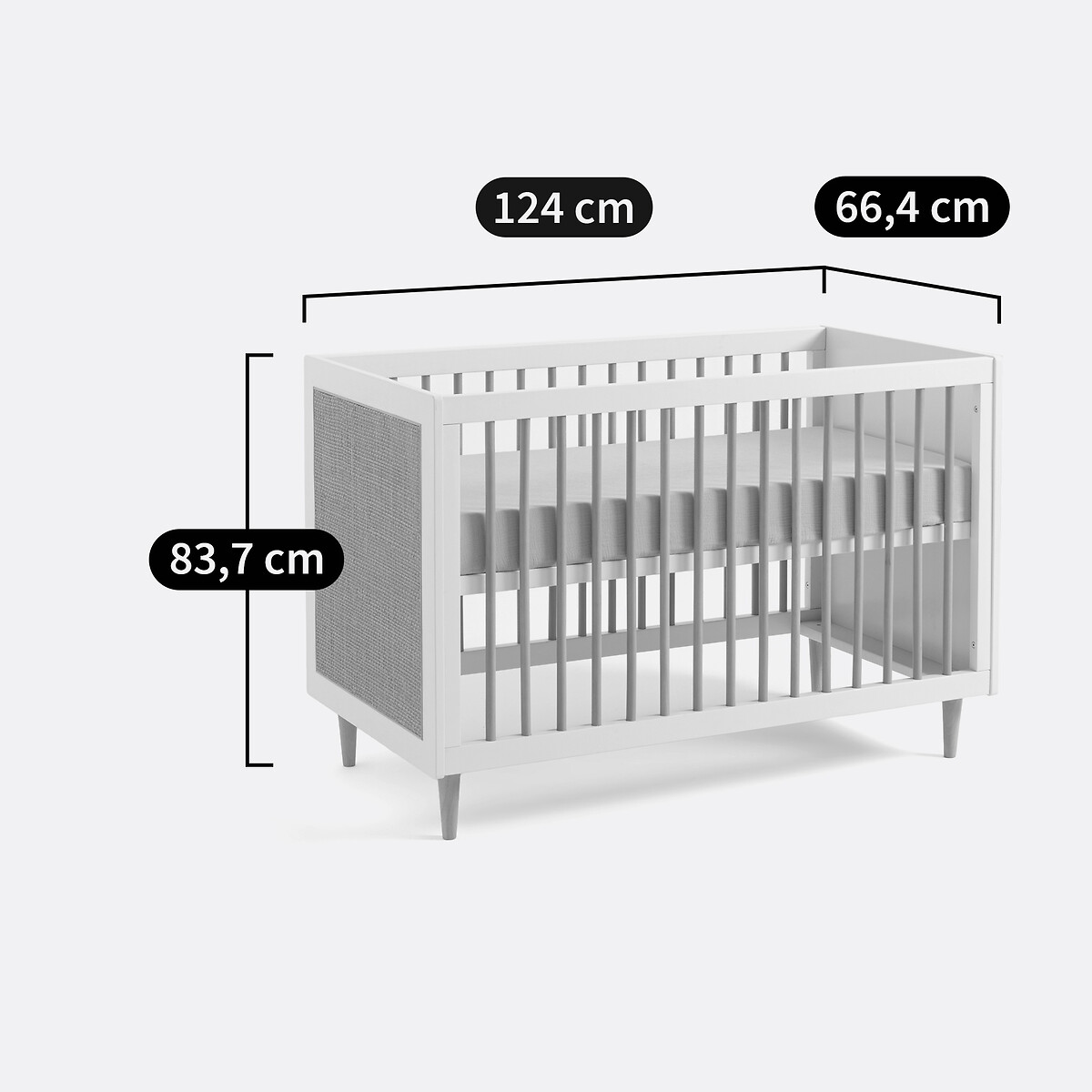 Babybett aus Rohrgeflecht mit verstellbarem Lattenrost, Kaya cremeweiss, LA REDOUTE INTERIEURS