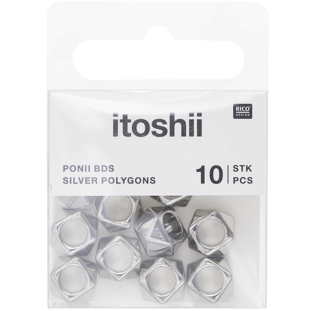Itoshii pack 10 perles ponii polygone couleur argent couleur unique, RICO DESIGN