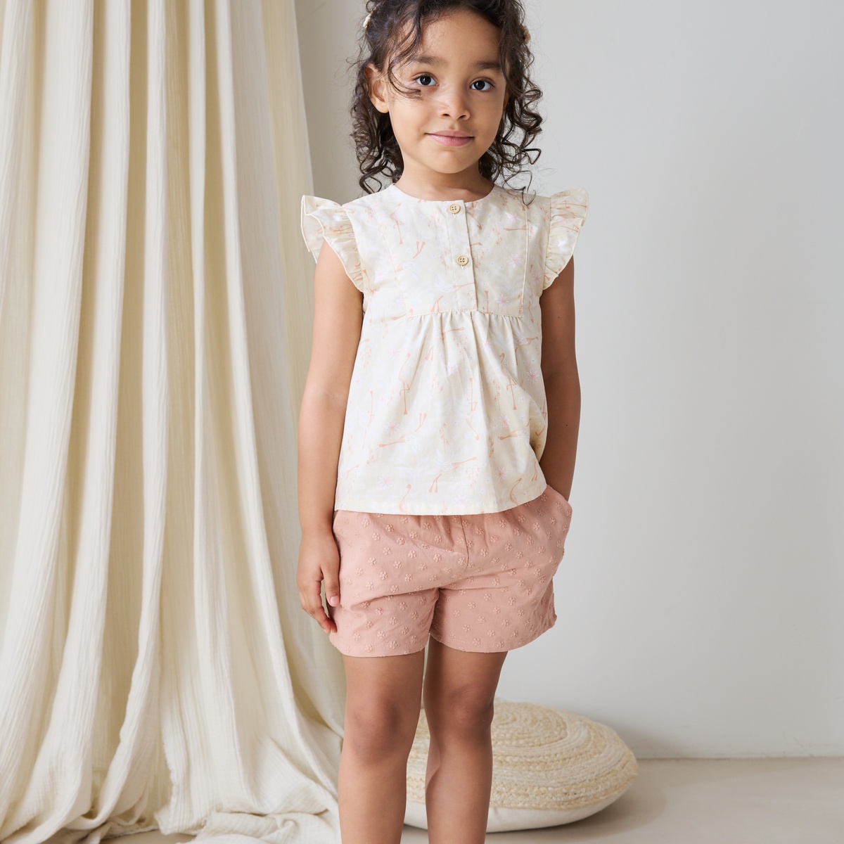 Blouse enfant en popeline Poésie d'été vanille, PETIT BEGUIN