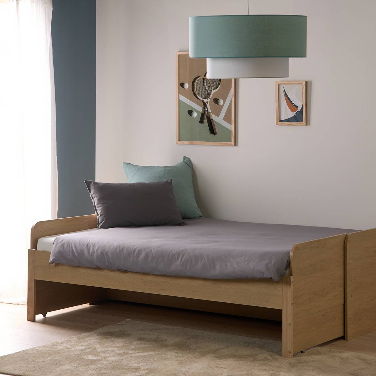 Abat-jour pour suspension tissu blanc et vert 60 cm - RYM bleu, CAMIF