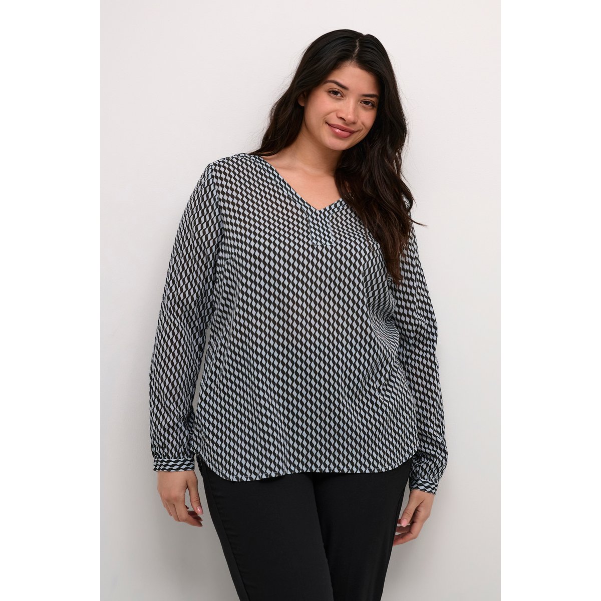 Blouse à manches longues gris_bleu imprimé grey_celestialblue wavy print, KAFFE CURVE