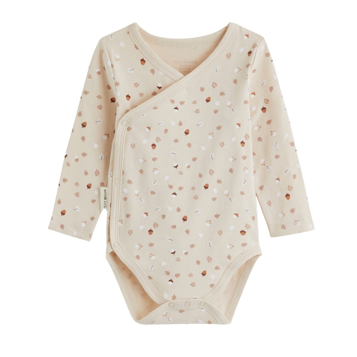 Lot de 3 bodies bébé manches longues ouverture croisée Caramel marron, PETIT BEGUIN