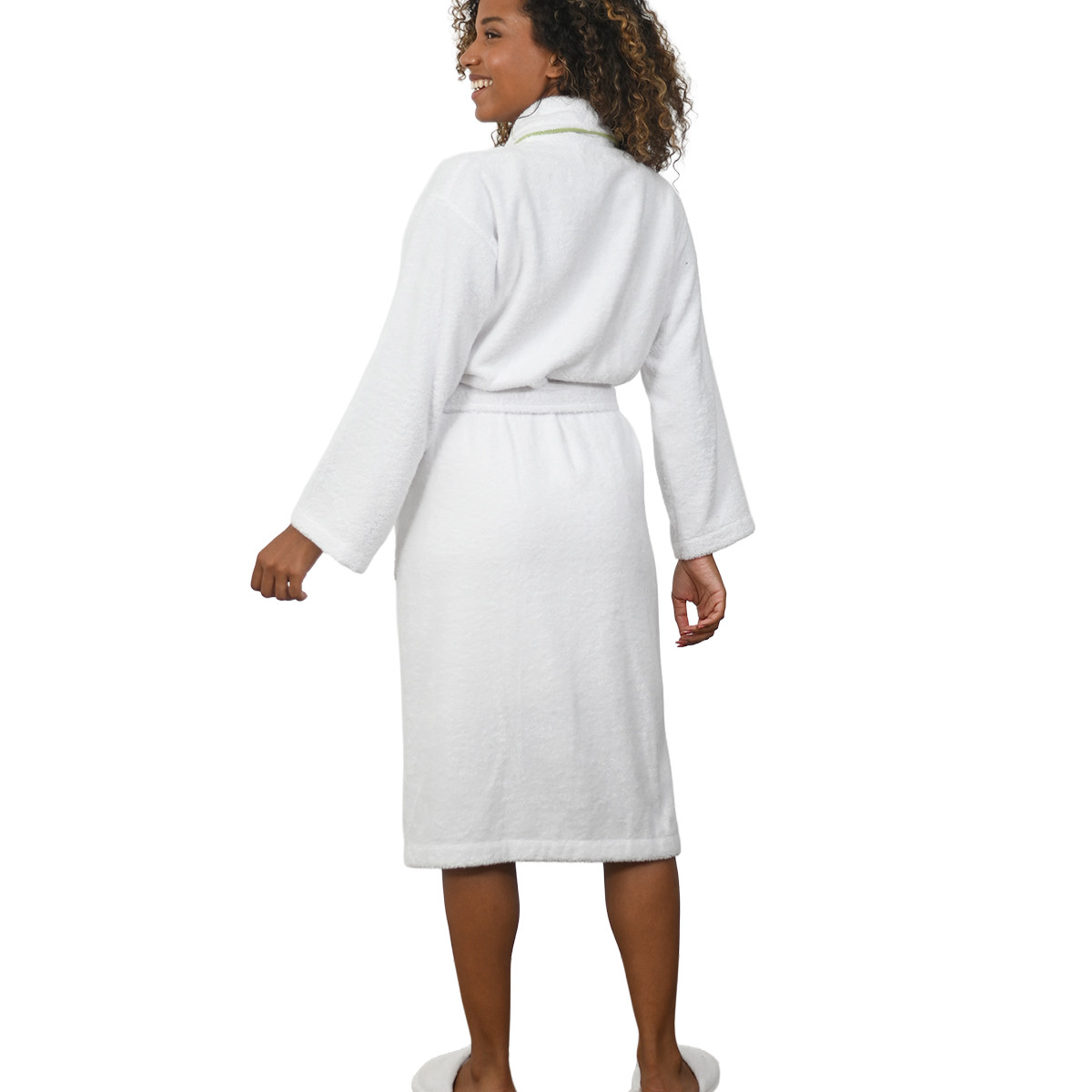 Peignoir brodé col châle 420 g/m² BARBARA blanc, SENSEI MAISON