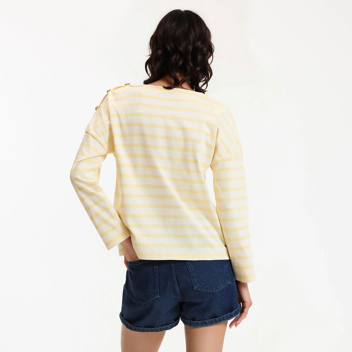 T-shirt marinière volume loose, Signature AIMIE rayé jaune/blanc, LA REDOUTE COLLECTIONS