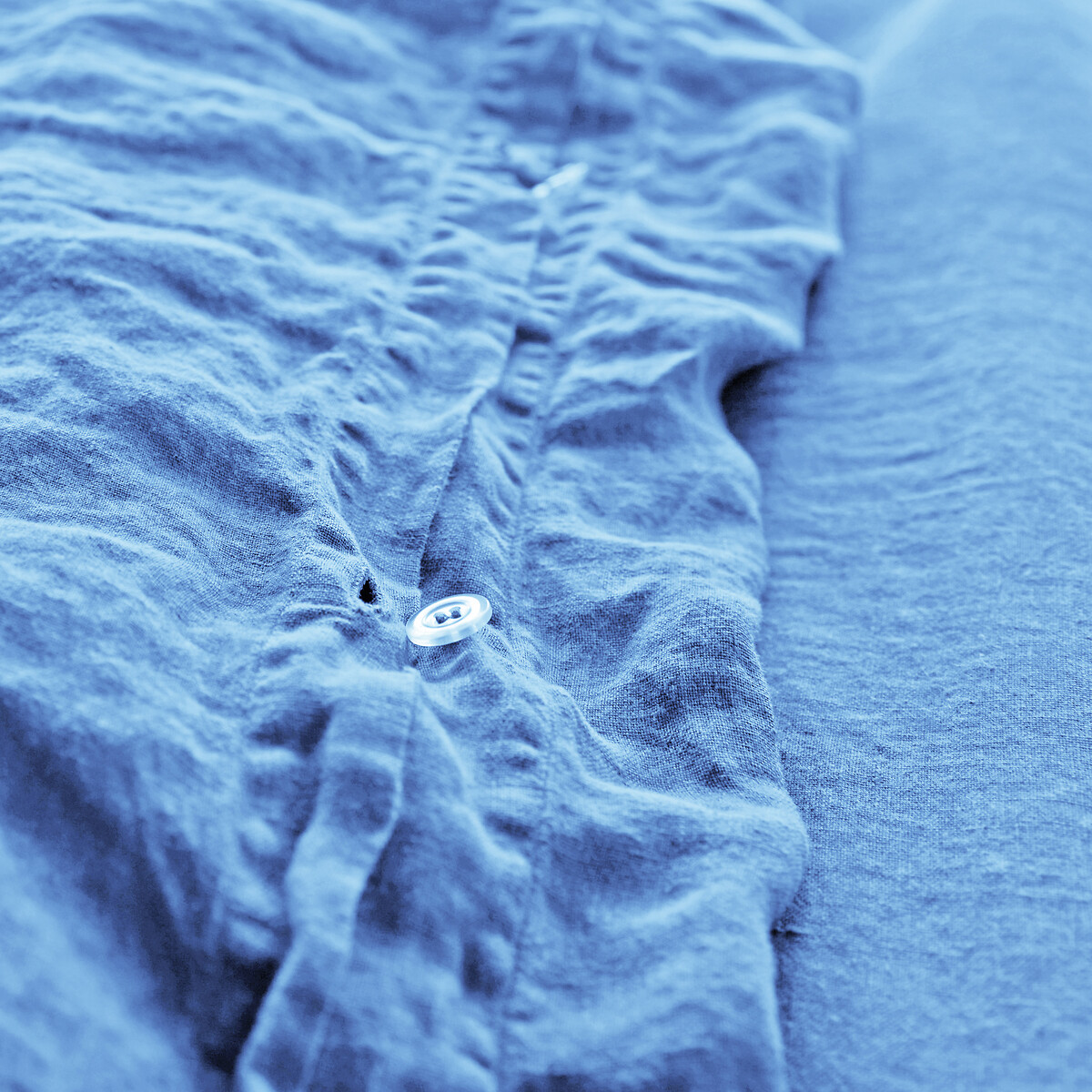 Housse de couette en lin lavé, base boutonnée, LINOT bleu de provence, LA REDOUTE INTERIEURS