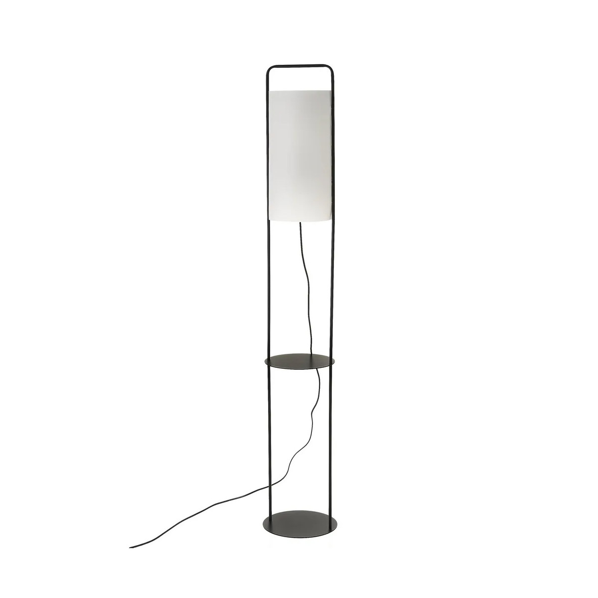 Lampadaire table en métal noir et abat-jour blanc - H150cm noir, WADIGA