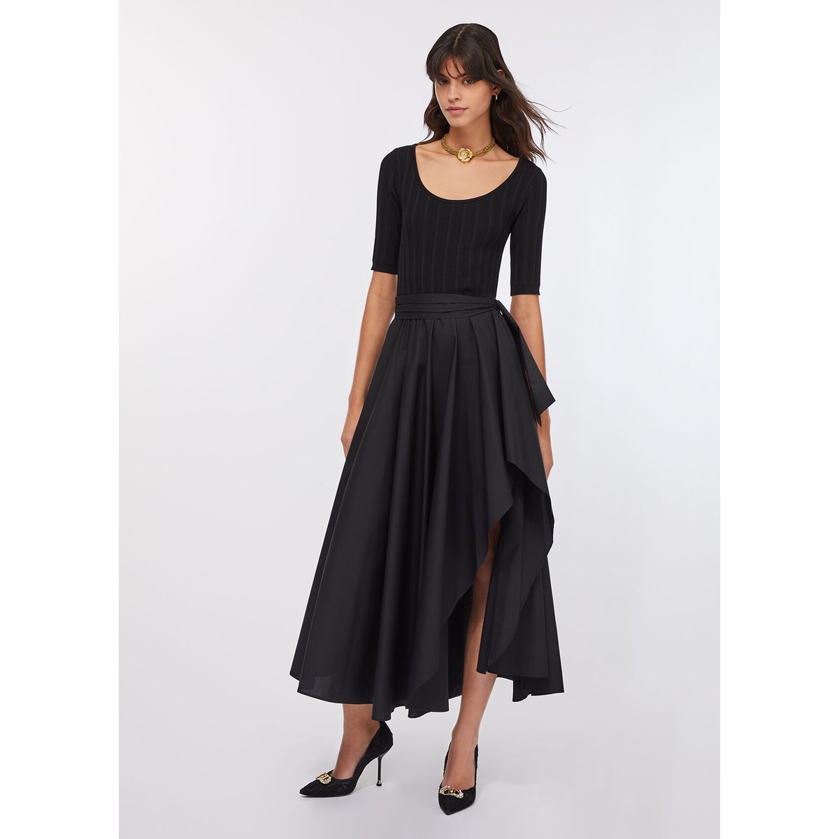 Robe longue en maille avec nœud noir, LIU JO