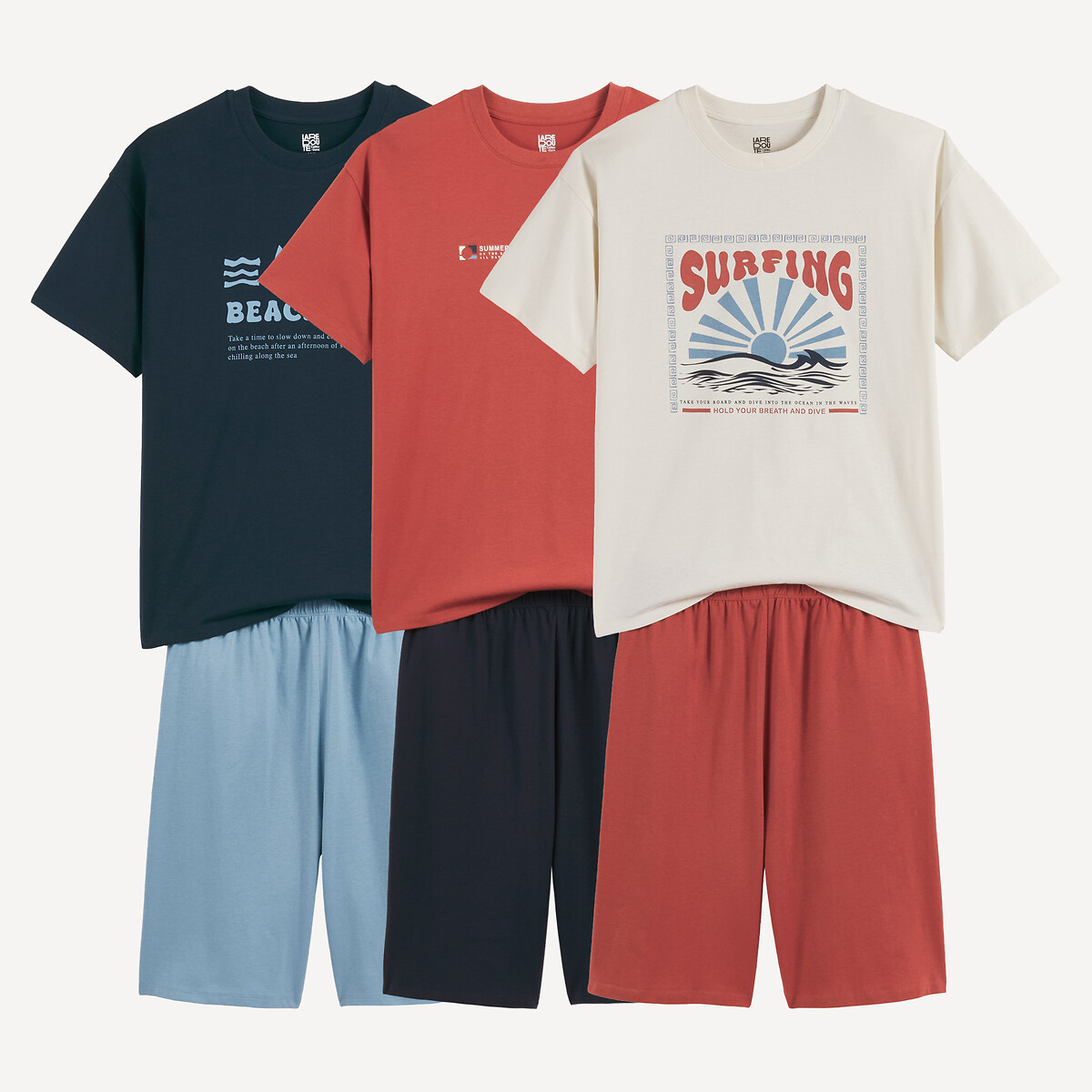 Lot de 3 pyjashorts, en jersey, motifs surf assortis, LA REDOUTE COLLECTIONS