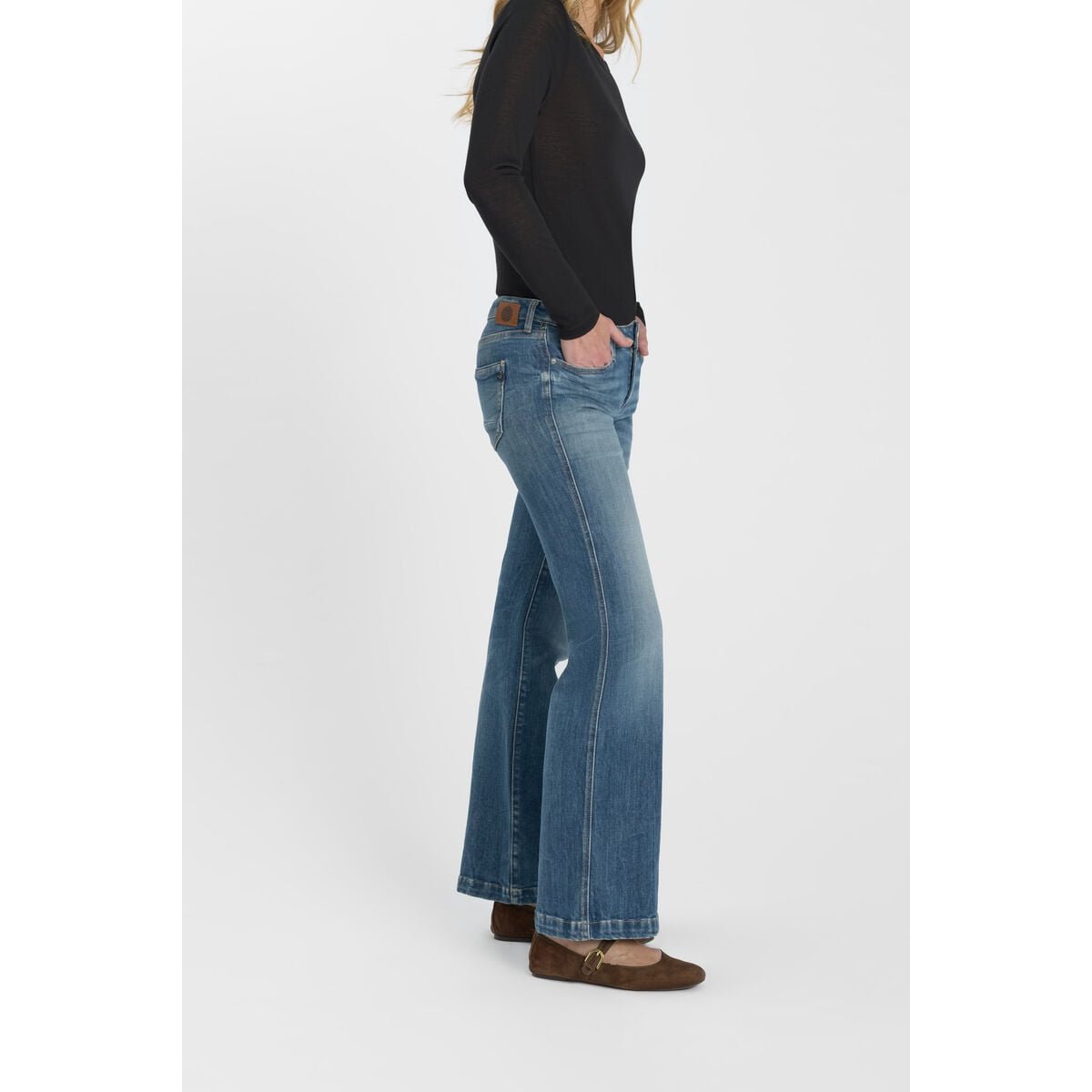 Jeans flare , longueur 34 blue, LE TEMPS DES CERISES