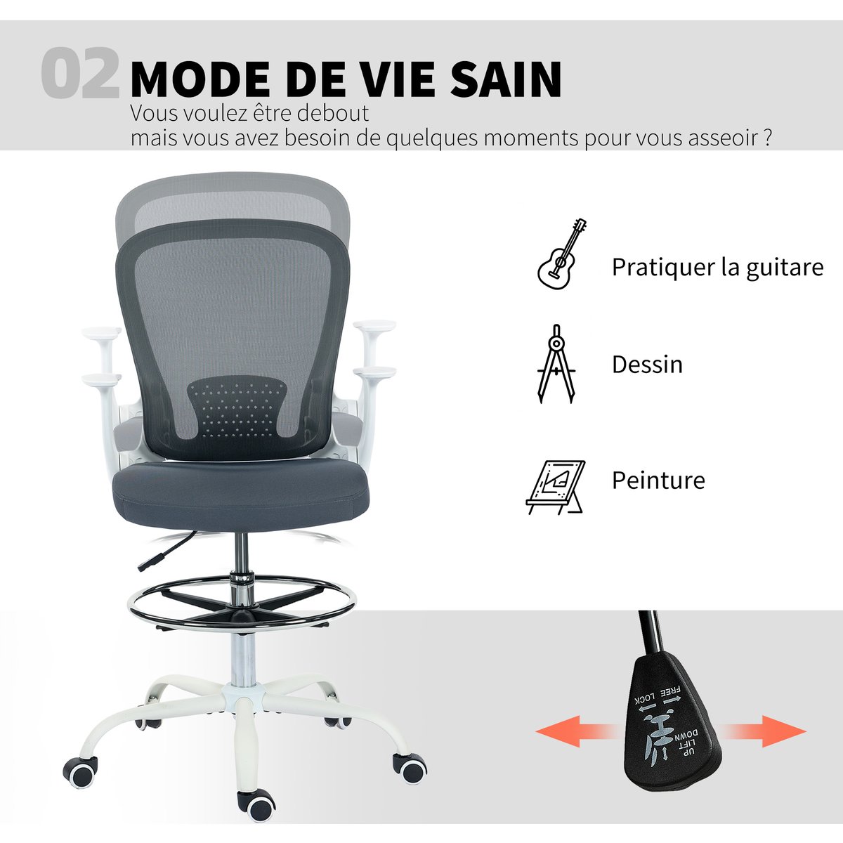 Président du comité de rédaction Tissu en gris et blanc, HOMCOM