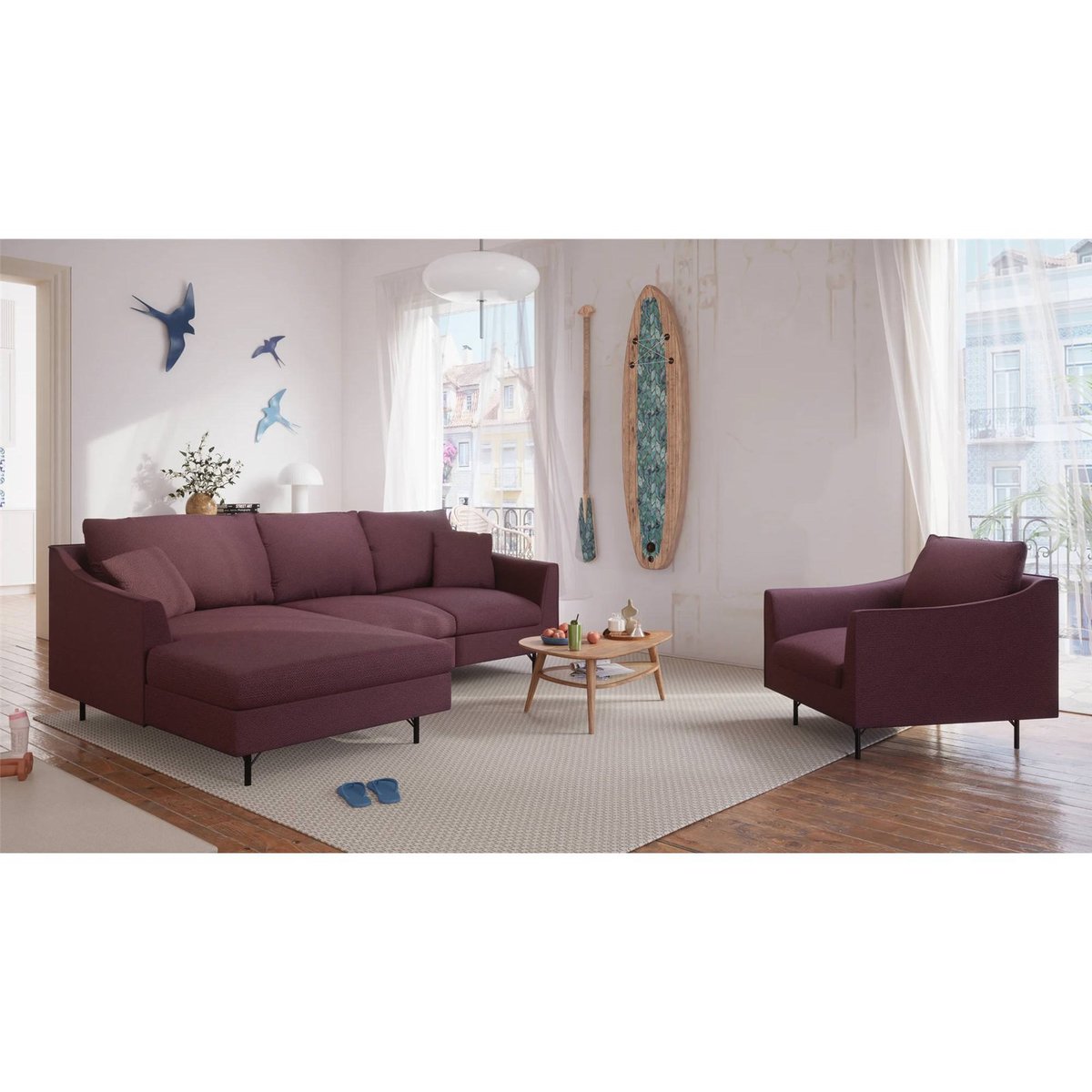 Fauteuil compact ALFAMA au confort enveloppant bordeaux, RECOLLECTION