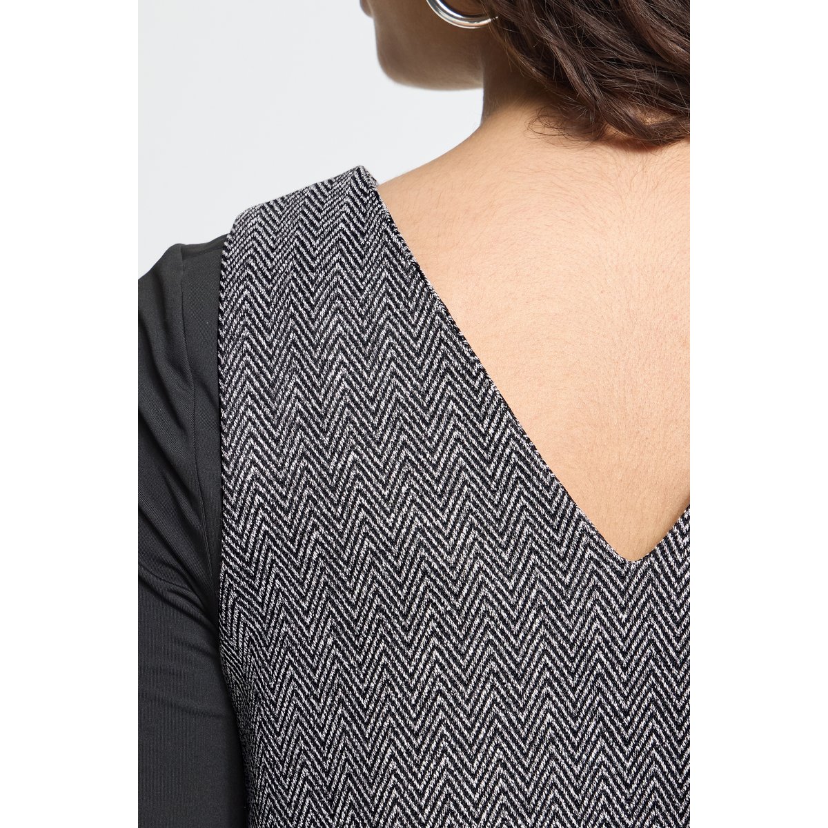 Robe décontractée noir blanc black/white herringbone, ICHI