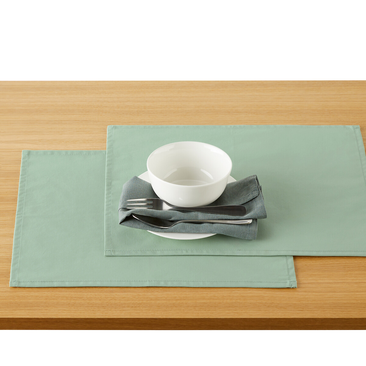 Set of 2 Scénario Soft Coated Cotton Placemats pale green, LA REDOUTE INTERIEURS