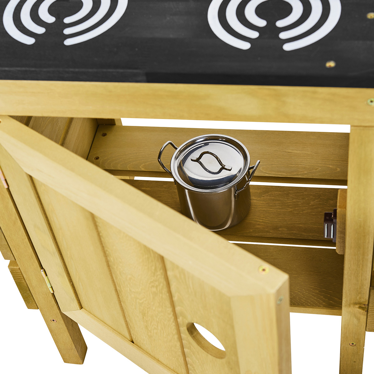 Cuisine extérieure en bois pour enfant marron - bleu - noir, CEMONJARDIN