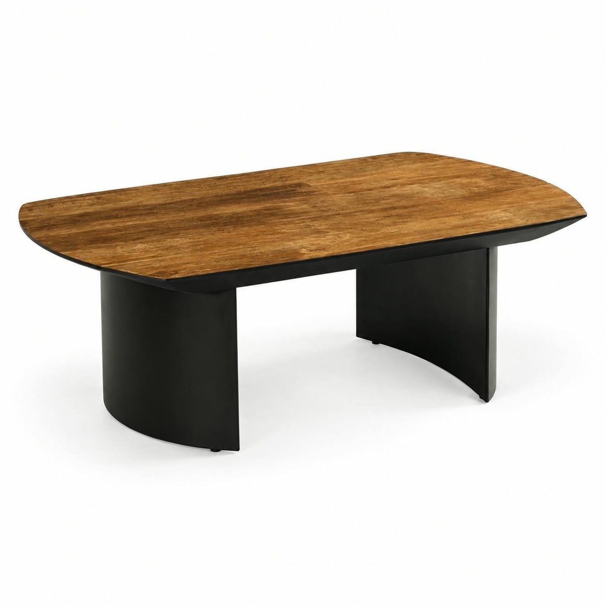 Table basse teck recyclé pieds arrondis noirs TRANI bois naturel, PIER IMPORT