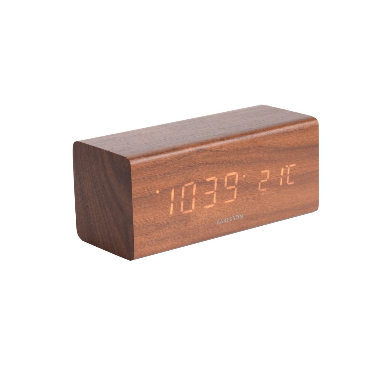 Réveil LED multifonction rectangulaire en bois sombre BLOCK marron, PRESENT TIME