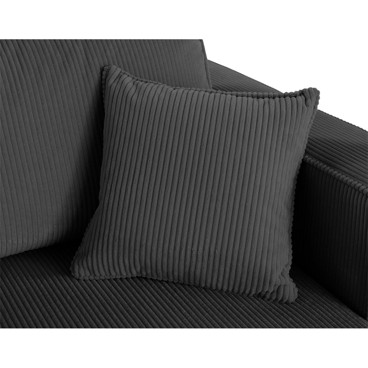 Topaze - Canapé droit 4 places avec double méridienne - assise profonde - en velours côtelé gris, BEST MOBILIER