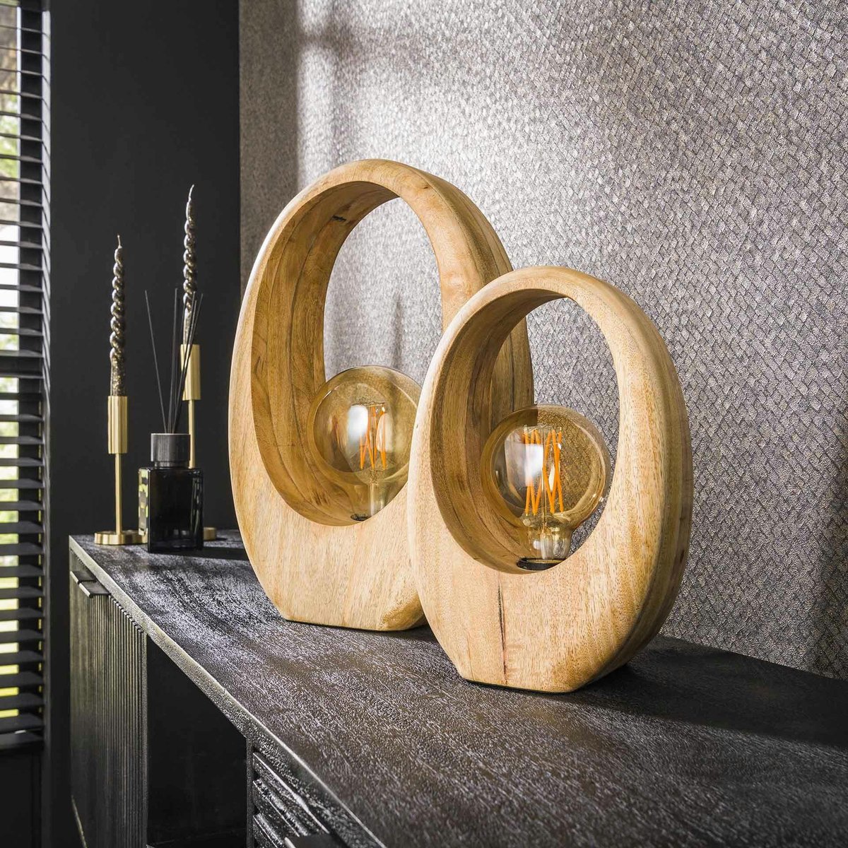 Lampe en bois de manguier forme organique H 43 cm LUCKNOW bois naturel, PIER IMPORT