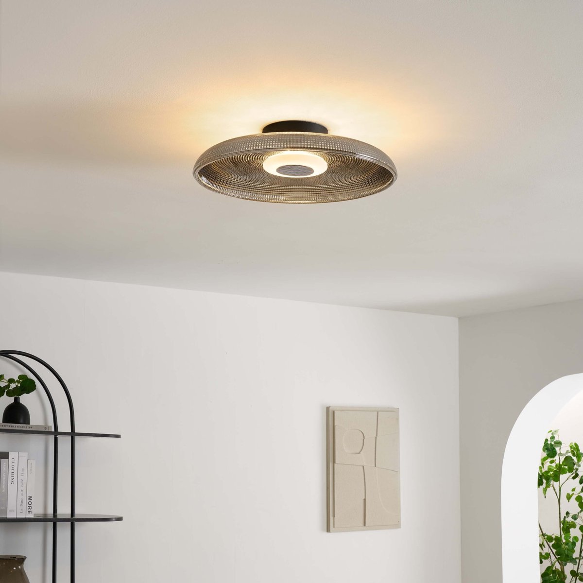 Plafonnier LED verre texturé - OSSARA noir et gris fumé, KOSILUM