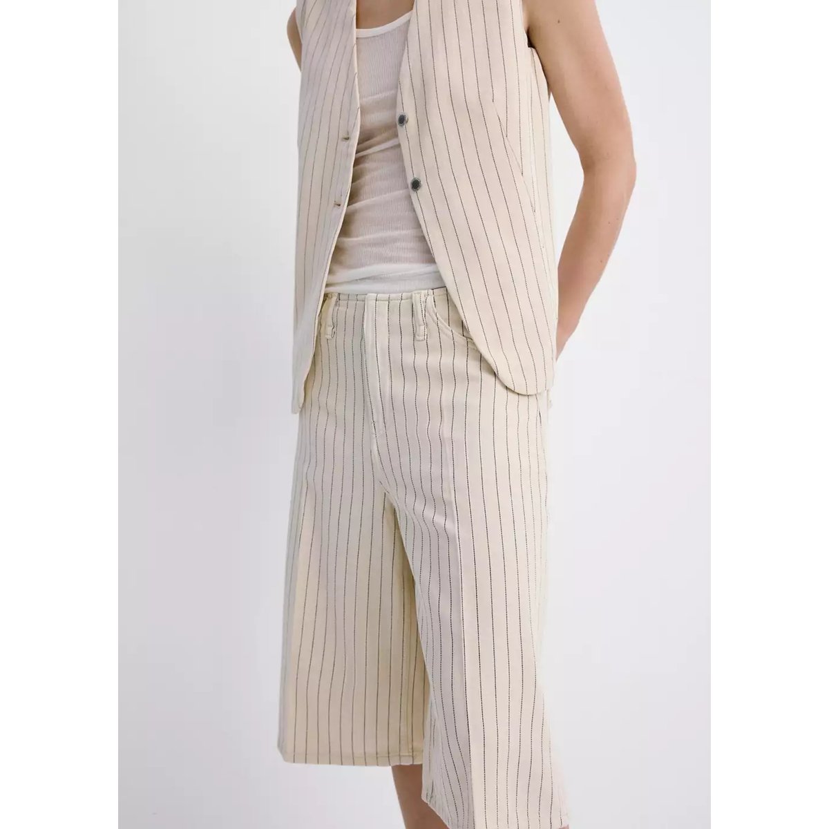 Bermudas jorts à rayures taille mi-haute vanille, MANGO