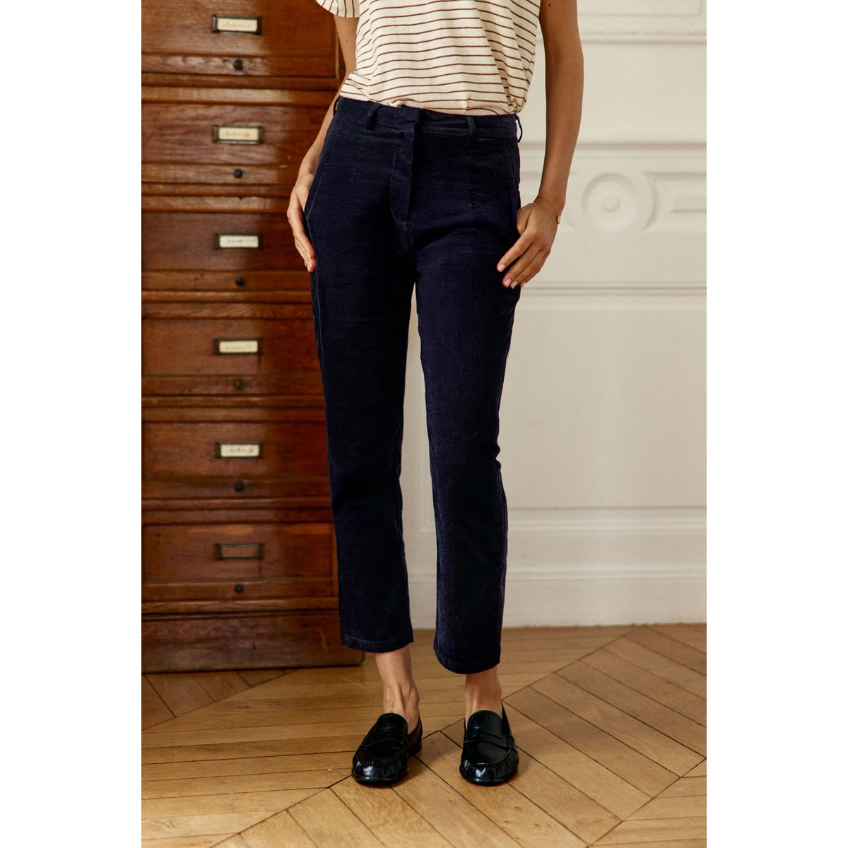 Pantalon cigarette uni PARFAITO 25-marine, LA PETITE ETOILE