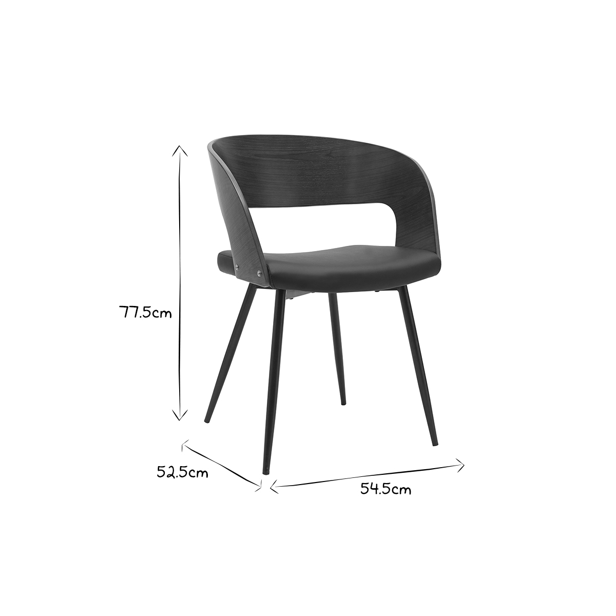 Chaises design bois foncé noyer, assises et métal noirs (lot de 2) RIFF noyer / noir, MILIBOO