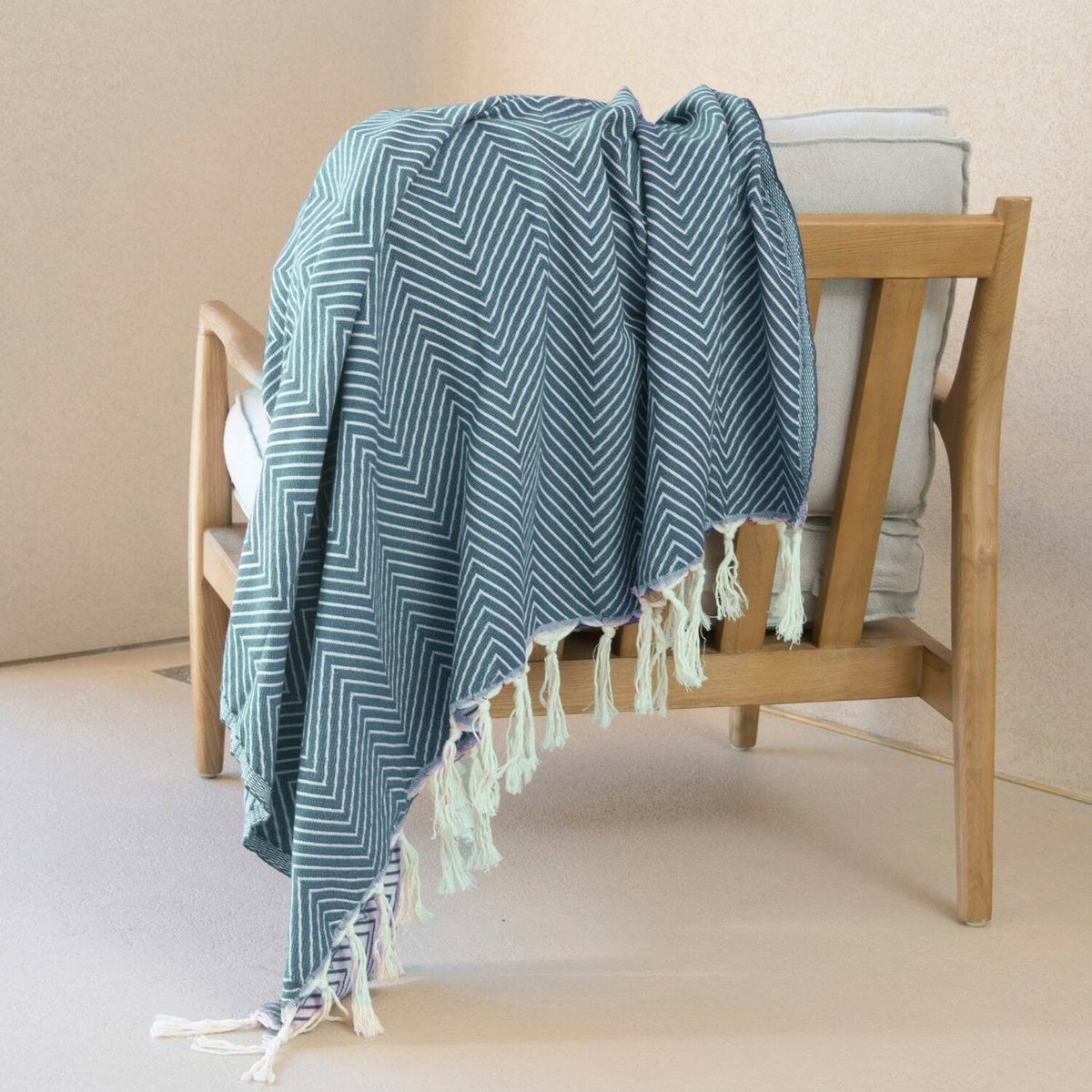 Plaid coton AMSTERDAM bleu pétrole, FEBRONIE