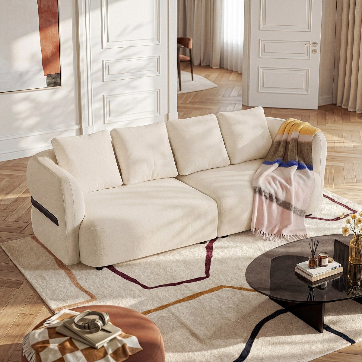Canapé en tissu texturé MASIO crème, HABITAT